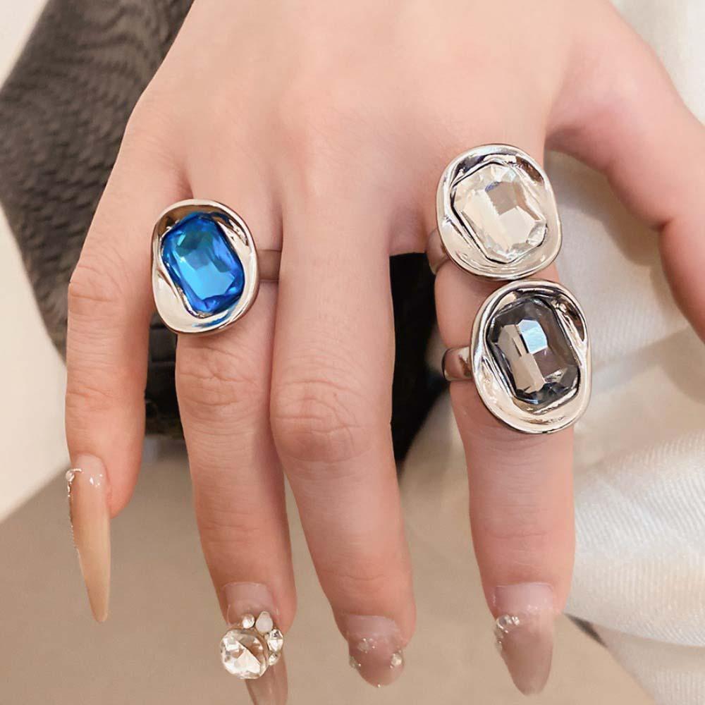 3PCS Candy Color Zinc Zinc Alloy Rings Set Exaggerated Big Dome Plain Ring Geometric Ring Women