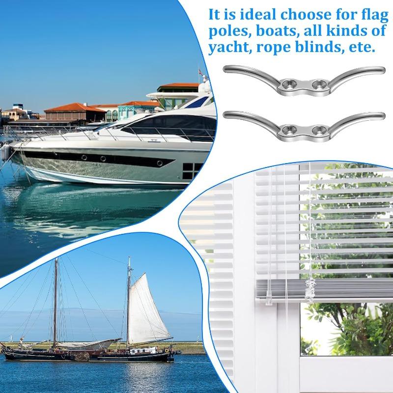 2 Pcs Marine Hardware Rope Cleat, 4 Inch Stainless Steel Dock Cleats Heavy Duty Rope Cleat Marine Stainless Deck Boat Cleats with Mounting
