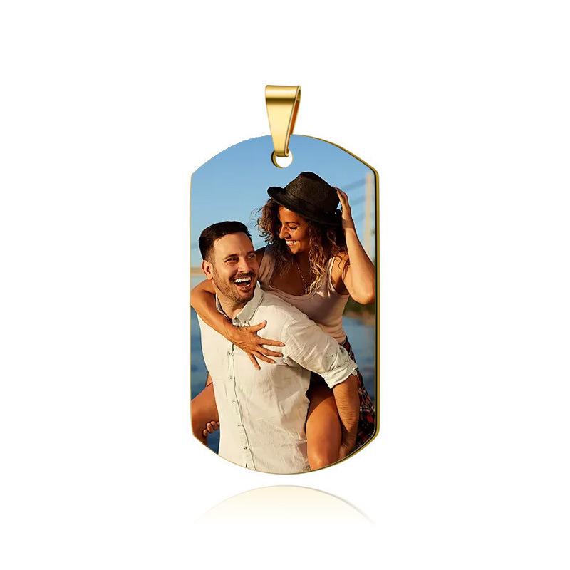Personalized Stainless Steel Military Tag Photo Necklace with Laser Engraving for Couples
