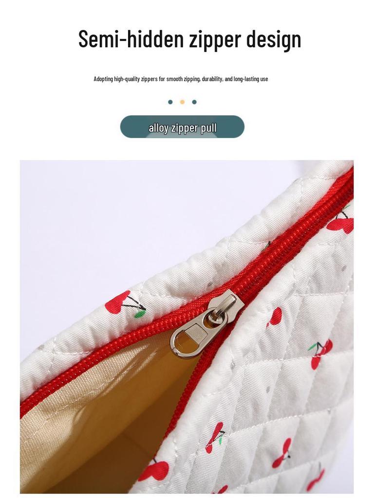 Cotton Floral Quilted Women's Cosmetic Bag for Lipsticks, Earphones, and Cables