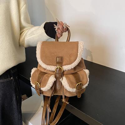 Strukturierter matter Retro-Rucksack Damen neuer Winter matter Rucksack Studenten-Klassen-Schultasche Eimertasche