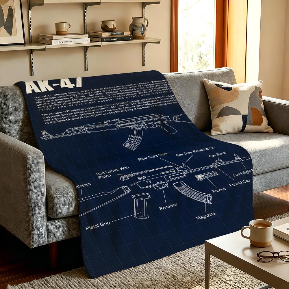 Weapon A-AK-47 Throw High-Density Short Plush Blanket Soft Skin-Friendly for Sofa Nap Air-Conditioned Room