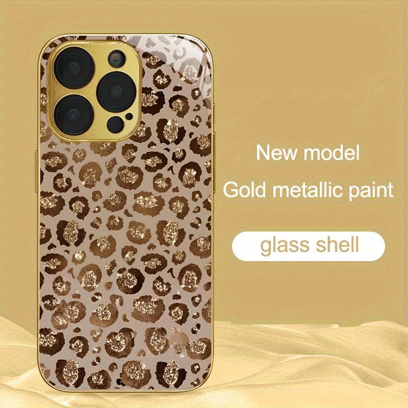 Luxury Leopard Print Gold Metallic Paint Glass Phone Case For iPhone 17 16 15 14 13 12 11 Pro Max 14 15 Plus 17 Air 16E Cover