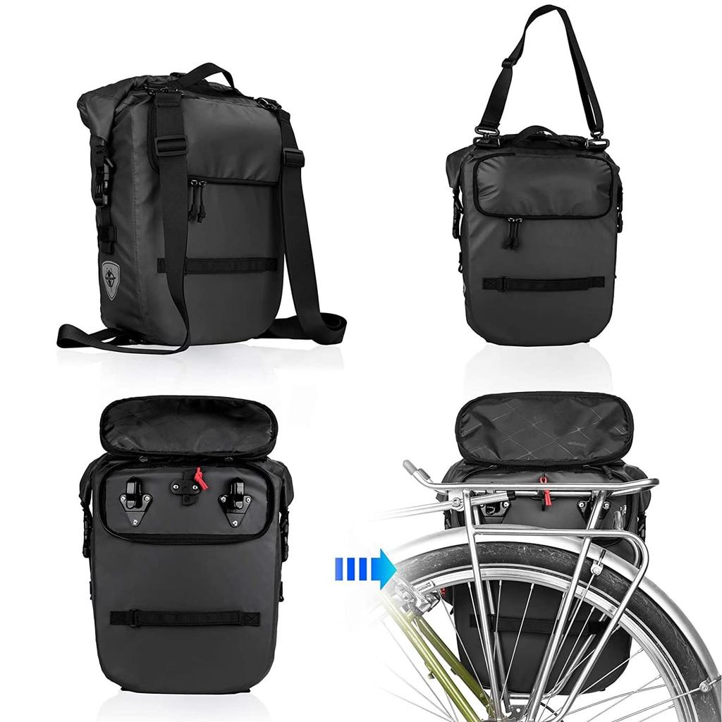 Rhinowalk Bicycle Pannier Bag, Waterproof Rack, 20L, Bike Bag, Shoulder Bag, Laptop Pannier Backpack, Professional Cycling Accessories (Black)