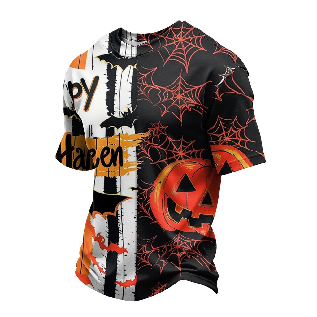 Men's Casual Short Sleeve T-Shirt Lightweight Breathable Fabric Crew Neck Halloween Pumpkin Print Comfortable Fit