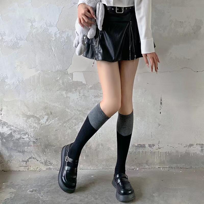 

Японские носки JK, длинные гольфы, модные гольфы, тонкие носки соответствующего цвета, до середины икры Calf socks чёрный