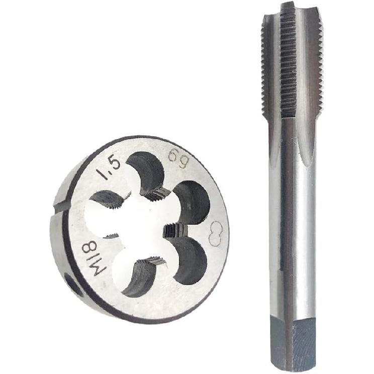M18 x 1.5 Tap and Die Set Machine Screw M18x1.5 Tap Right Hand HSS, M18x1.5 Metric Thread Tool RH, M18 x 1.5 Thread Tap and Round Die Right Hand