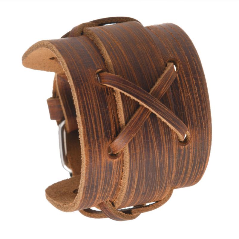 New Fashion Men Wide Genuine Leather Bracelet Brown Black Wide Cuff Bracelets & Bangles Vintage Punk Wristband Men Jewelry Gift