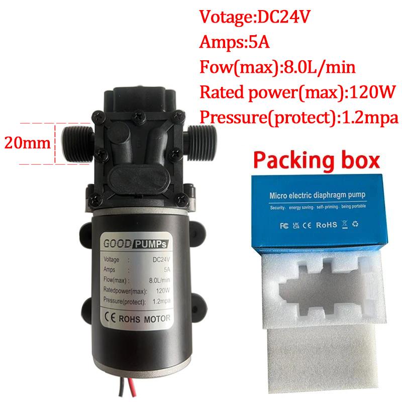 

3216H DC12V 24V 120W Reflux Valve Type Diaphragm Water Pump 7/8L/min Metal Motor Reflux Diaphragm Water Pump Spray Disinfection CN