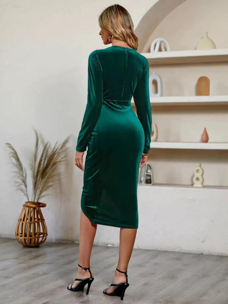 2023 Women's Winter Casual V-Neck Solid Color Slimming Dress