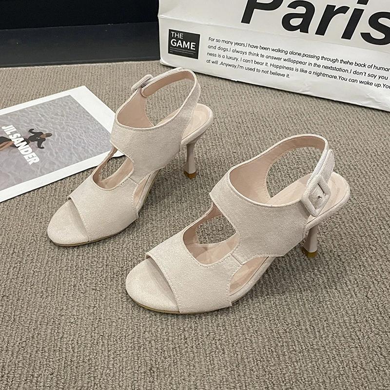 Fashion Woman Elegance Slim Heels Small Square Head High Heels Shoes Design Sense Wrapped Toe Sandals Ladies Elegant Headed Sandals