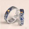 S Couple Van Gogh Night Open Rings For Women Men Simple Fashion Design Copper Color Lovers Blue Starry Sky Ring Party Jewelry