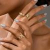 Beach Starfish Shell Style Women'S Alloy Ring Adjustable Opening Zircon Three Piece Set Summer Vacation Party Accessories