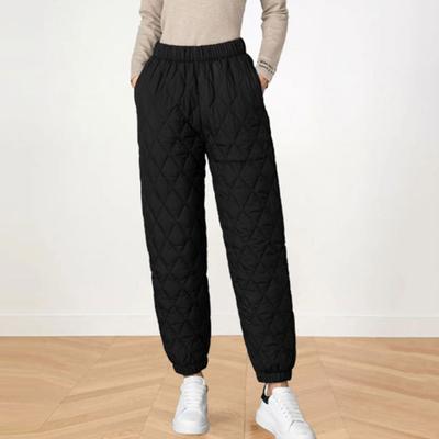 Yousheng Women Winter Pants Elastic High Waist Quilted Pants Diamond-shaped Texture Design Thickened Warm