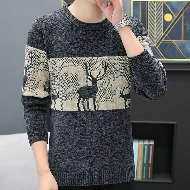 Mens Autumn and Winter Fashion Casual  Pullover Long Sleeve Oversized Knitted Sweater Men Christmas Sweater