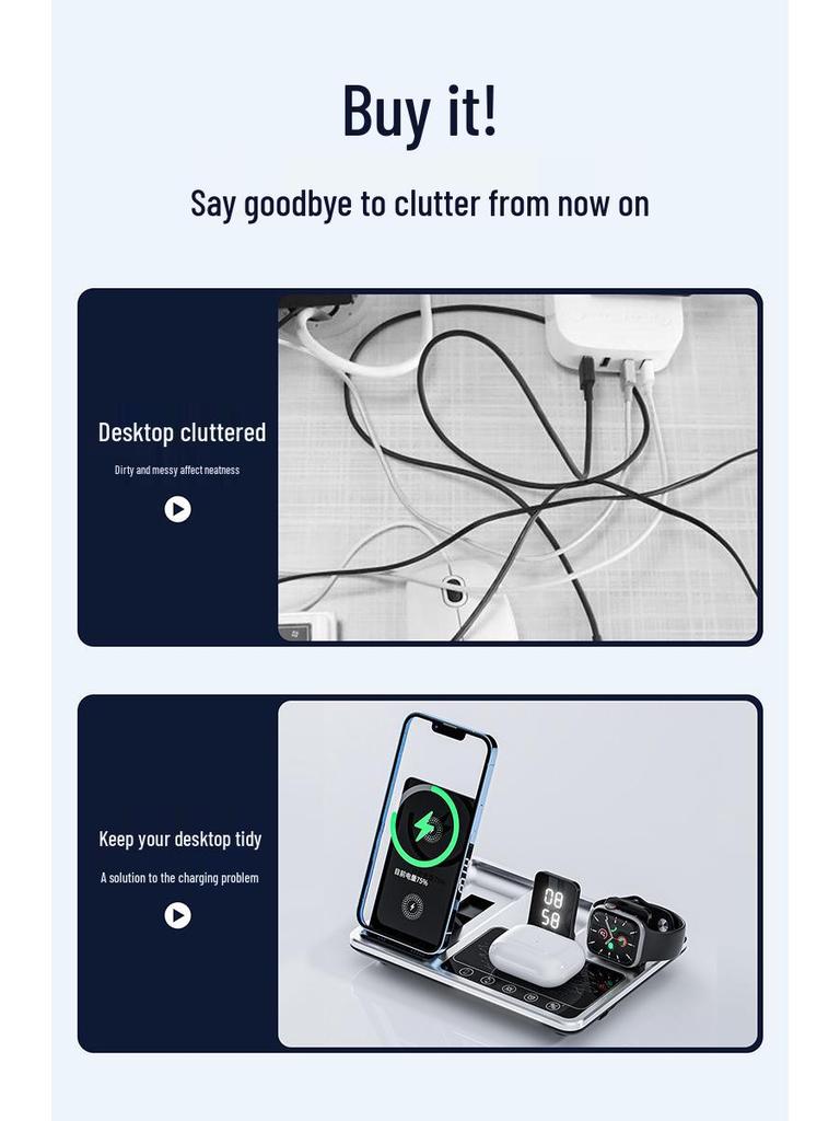 New 4-in-1 Folding Wireless Charger: Desktop Charger for Apple Watch, Earphones & More