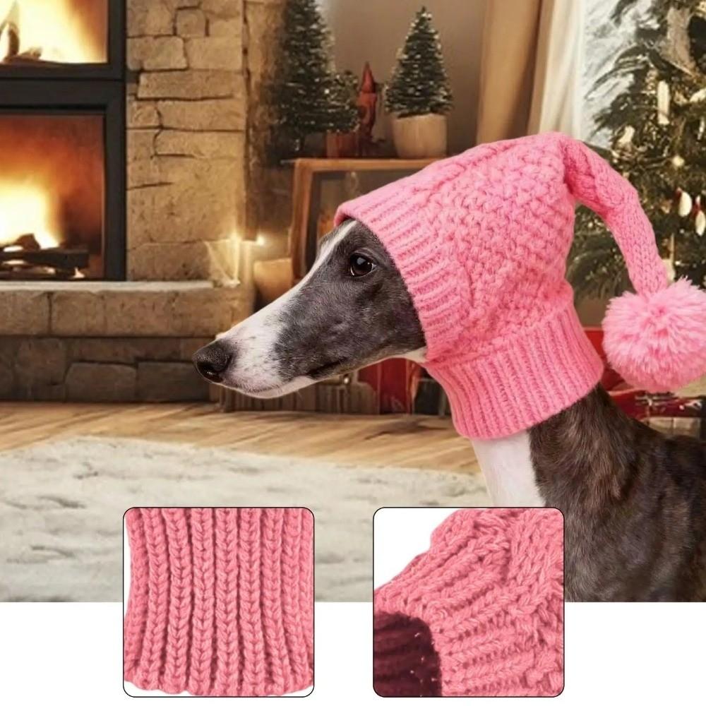 Puppy Hood Stretchy Dog Knitted Hat Ears Cover Cozy Pet Head Wrap Warm with Ball Winter Dog Hat Cold Weather Walking