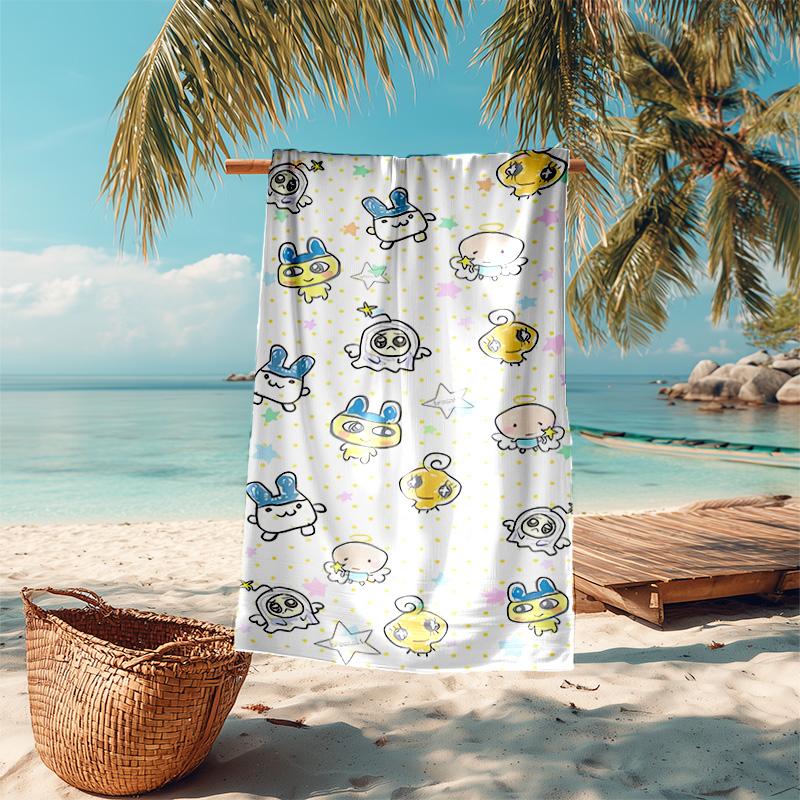 Proof Beach Towel with T-Tamagotchis Virtual Pet Pattern - Soft,absorbent,quick-drying,machine Washable - Perfect for Swimming,camping,bathing