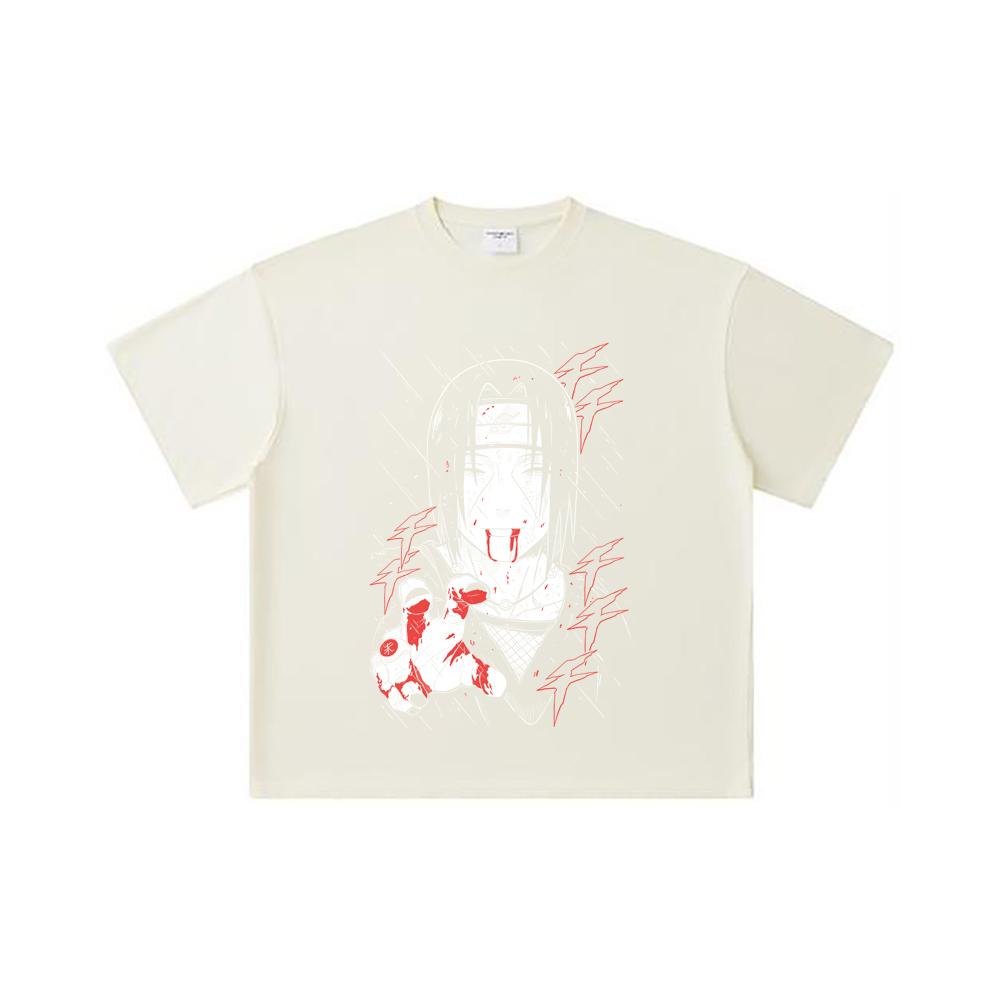 260 GSM Double Yarn 32 Count 100% Cotton Naruto V4 Itachi Print Unisex Heavy Cotton T Shirt