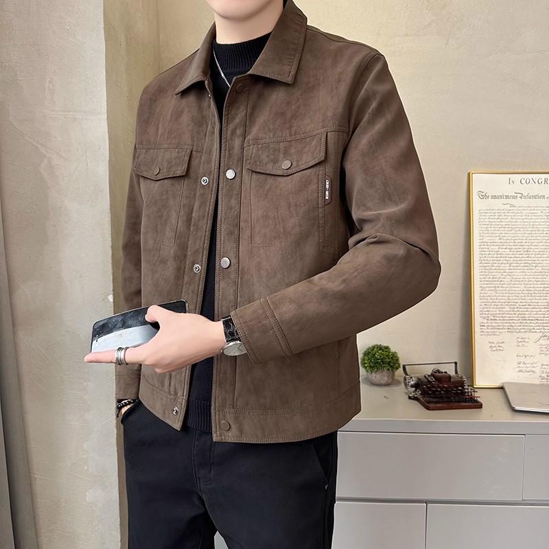 Men's Trendy Suede Leather Jacket, Spring/Autumn 2025, Versatile Lapel Style for a Rascally Handsome Look.