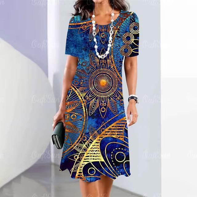 3D Digital Printing Dresses Women's Summer Short-sleeved O-neck Casual Loose Dress