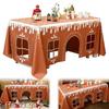 Gingerbread House Christmas Tablecloth Reusable Washable Gingerbread Playhouse Table Cover with Playful Cut-Out Windows