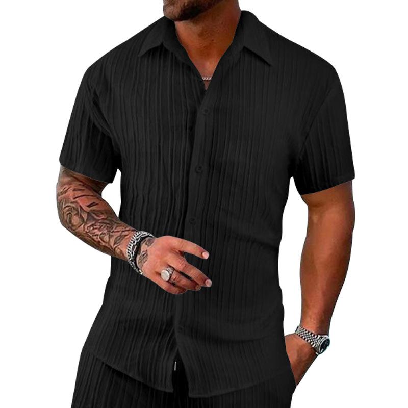 Summer Lapel Solid Color Short Sleeve Button Versatile Men's Casual Loose Cardigan T-Shirt