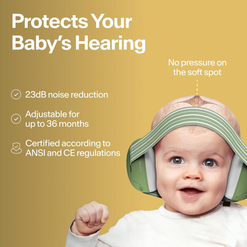 ALPINE HEARING PROTECTION MUFFY BABY CLASSIC YEL Earmuffs with and Noise Reduction for Babies Headband, Soundproofing,