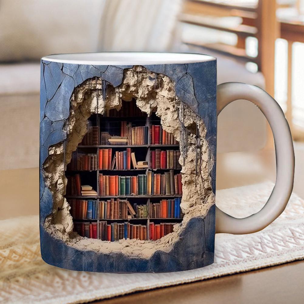 350ML 3D Bookshelf Mug Ceramic Library Bookshelf Cup Creative Multi-Purpose Birthday Gifts for Friends