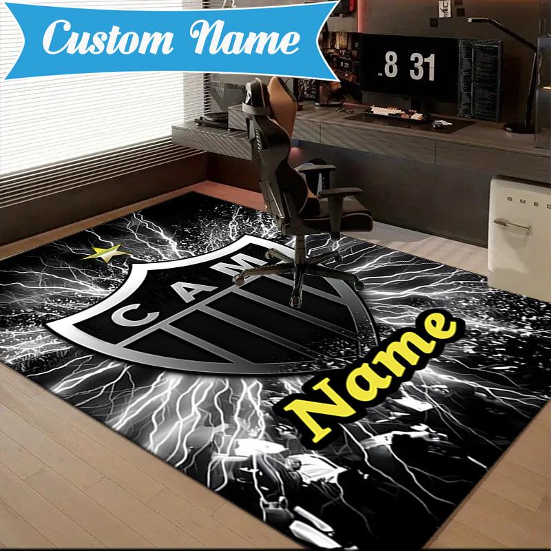 Custom Name Atletico Football Emblem Rug Game Carpet, Floor Mat for Bedroom Living Room Entryway Rug, Home Decor Idea Gift for Christmas Birthday