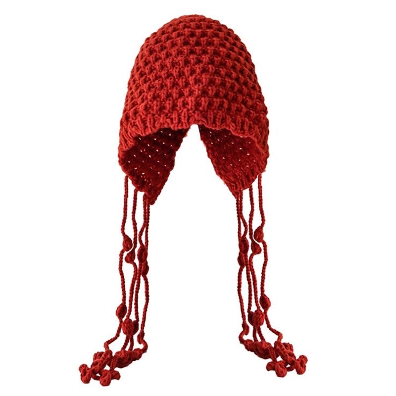 Handmade Fashion Knitted Hat Womens Autumn Winter Ear Protections Tassels Hats