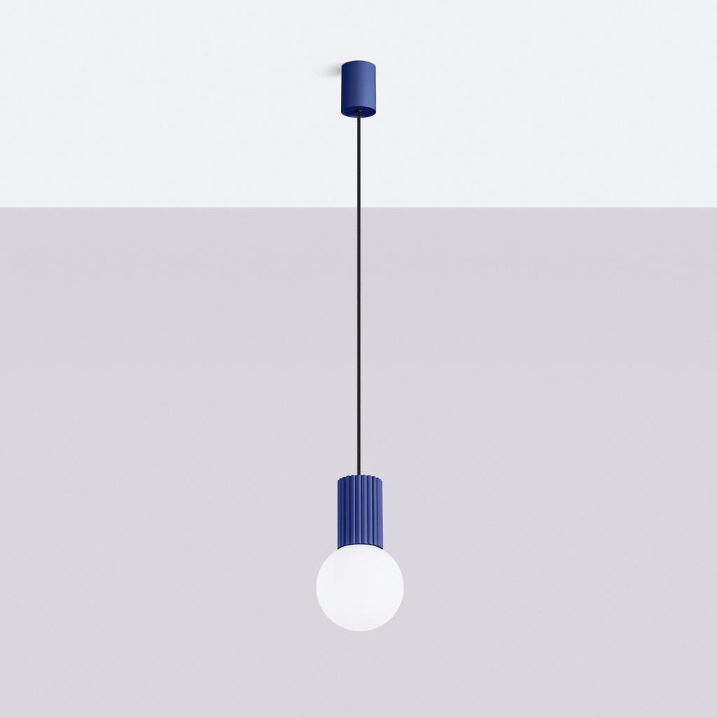 Lampa Wisząca Nowoczesna Ultramaryna Ryflowana Szklana Biała Kula Do Salonu Jadalni Nad Stół 1Xg9 8W Halo Sollux Lighting