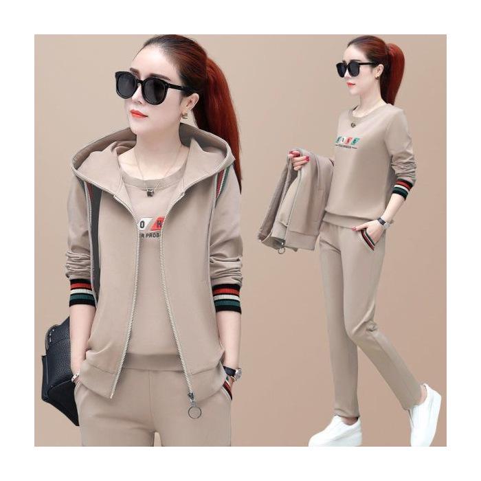 2023 Women's Korean Fashion Three-Piece Set: Long-Sleeve Sweatshirt, Vest, Plus Size Casual Sportswear for Spring & Autumn