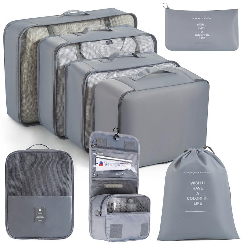 Eight-Piece Waterproof Travel Storage Bag Set for Business Trips - Large Capacity