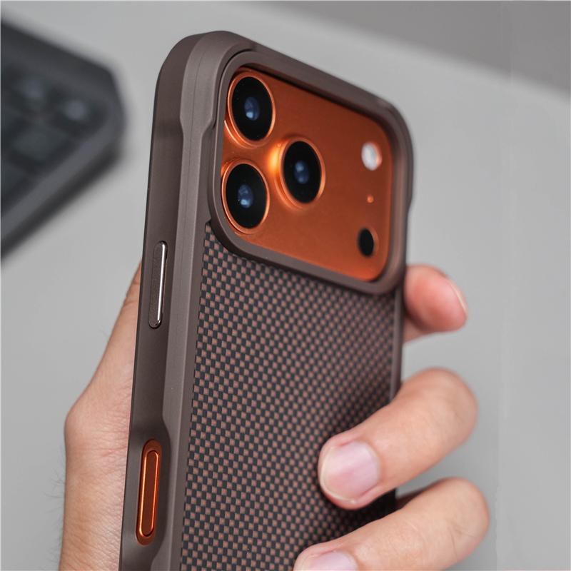 Magnetic Lattice Woven Magsafe Case For iPhone 17 16 Pro Max 17Pro 16Pro Luxury Metal Button Wireless Charging Shockproof Cover