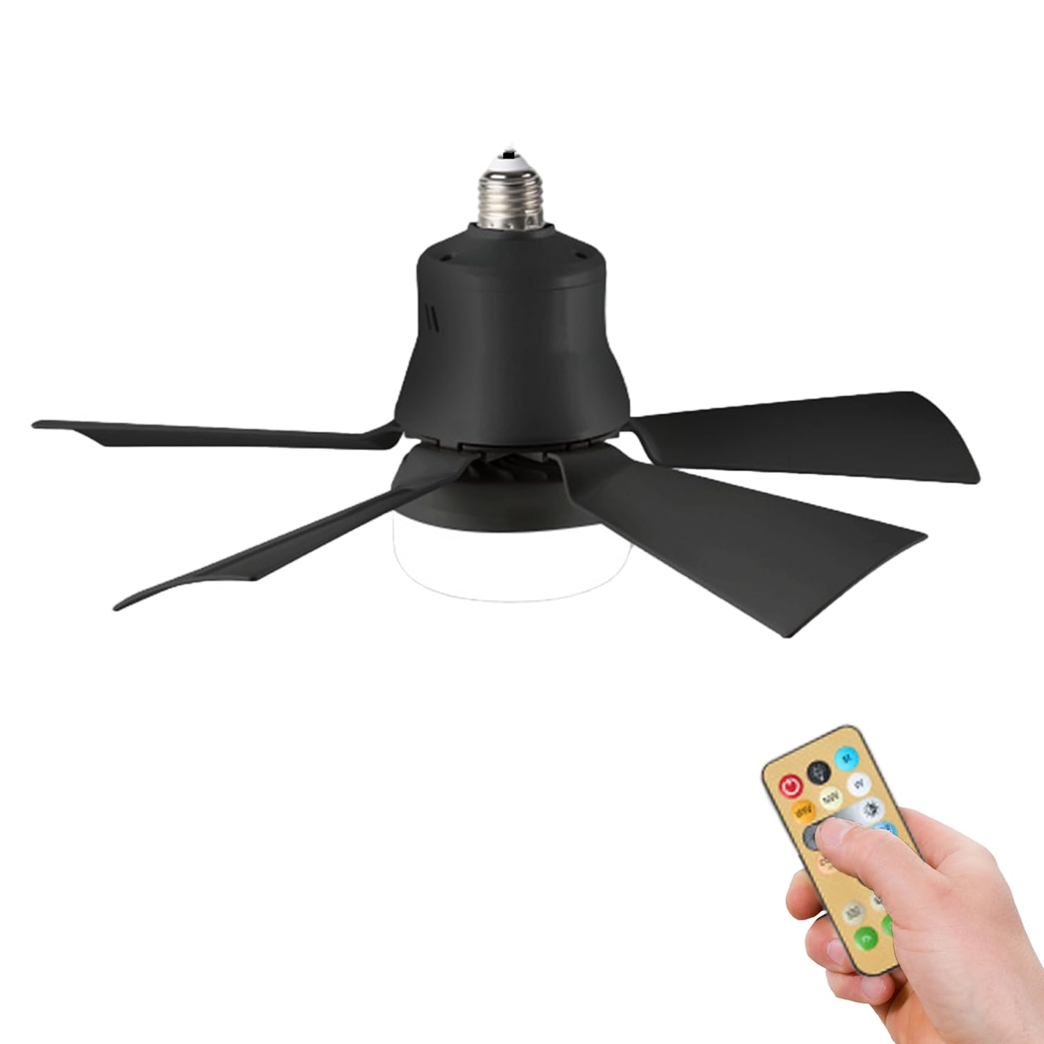 

30W E27 Base Ceiling Lamp Three Speeds Adjustable Detachable Square 5 Blades Fan Light with Remote Black