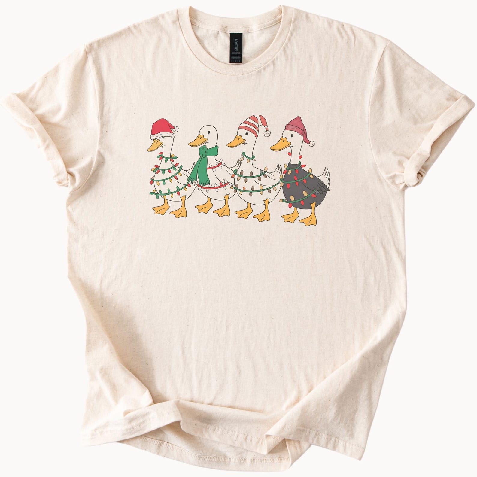 Christmas Duck Parade Shirt Cute Ducks Wrapped In Holiday Lights Festive Animal Graphic Tee Santa Hat Christmas Tree Farm TShirt Gift 120