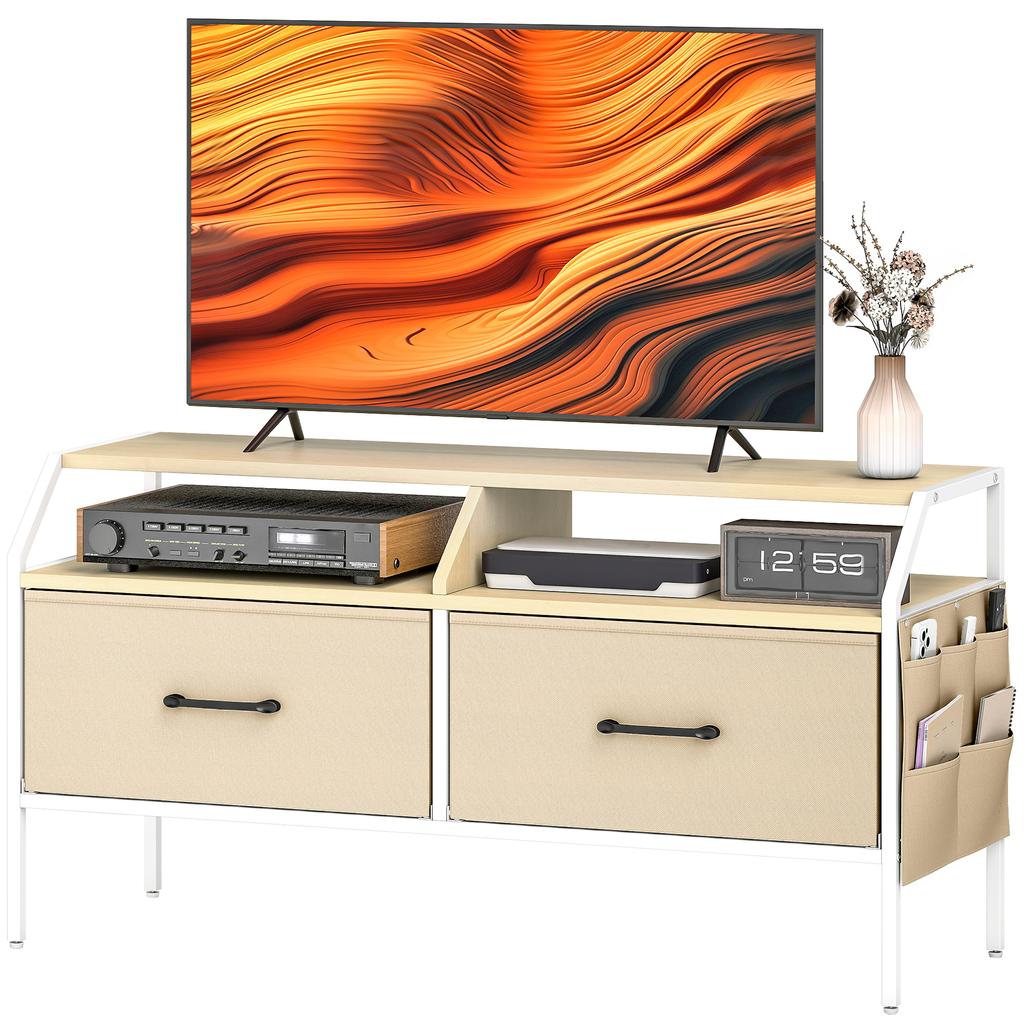 Industrial-Style TV Stand Cabinet - Natural Wood Finish