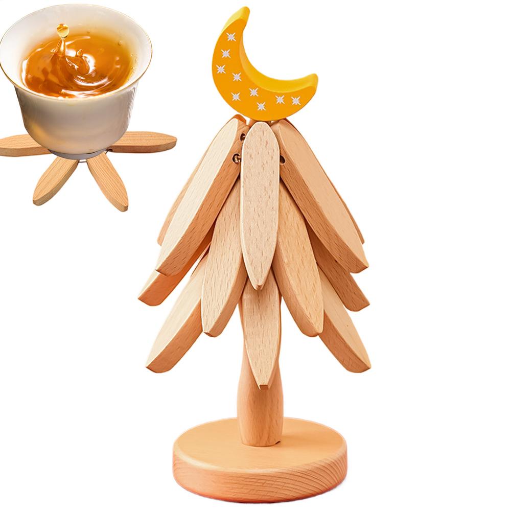 

Wooden Trivet Tree Foldable Trivet Table Plate Mat For Counter Outdoor Picnic Dining Holiday Meal Everyday Cooking Buffet