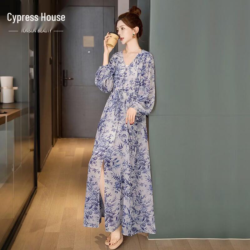Women s V-Neck Long-Sleeve Floral Dress XL