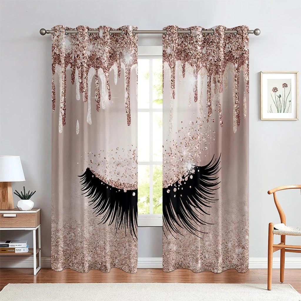 Window Curtains Cartoon Fantasy Unicorn Eyelashes Glittering Print Custom Curtains Girls Room Living Room Study Decoration 2PCS