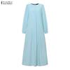 ZANZEA Women Casual Round Neck Loose Long Sleeve Stripe Dress