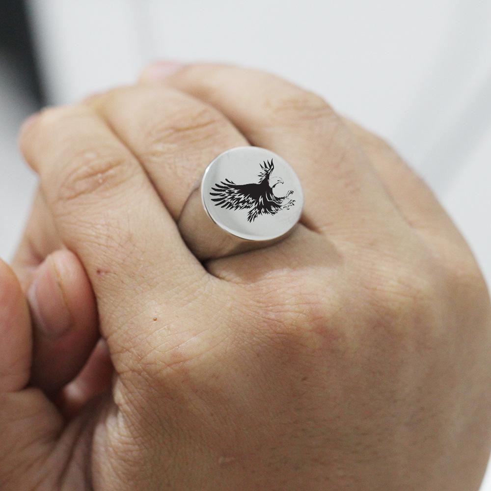 22MM Stainless Steel Eagle Engraving Round Ring for Men