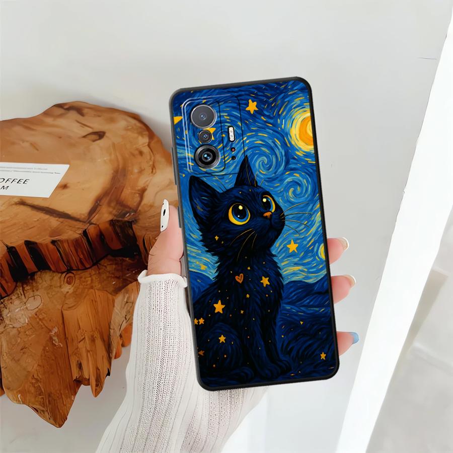 Funda Phone Cover Case for Xiaomi Mi 14 12T Pro 11T 10T 12 11 13 Lite 12X Rotating Starry Sky Cat