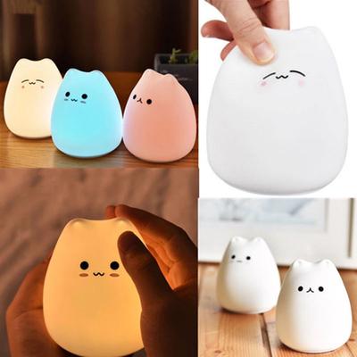 Simpatico gatto in silicone a forma di gatto, luce notturna a LED, lampada da camera per bambini, ricarica a 7 colori