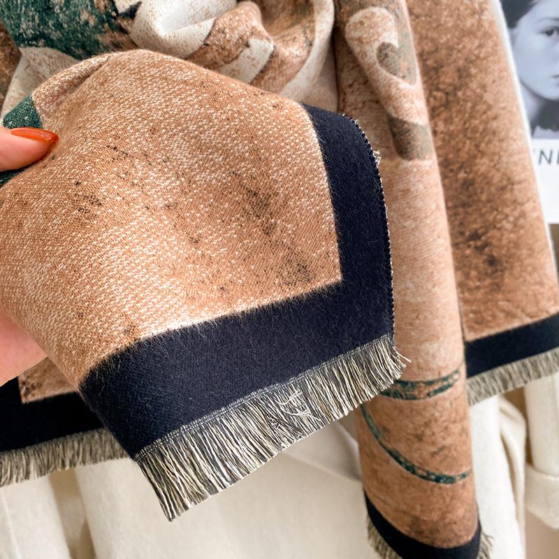 Luxury Winter Flower Cashmere Scarves High Quality Women Thicken Wrap Shawl Ladies Warm Wool Pashmina Peacock Besign Scarf