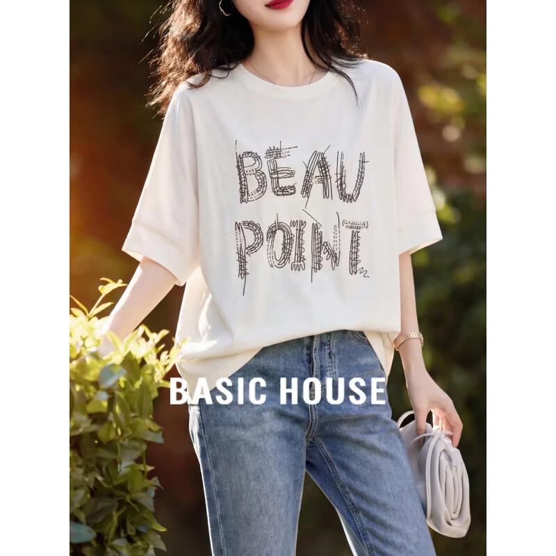 Basic House Women s Printed Cotton Round Neck T-Shirt One Size