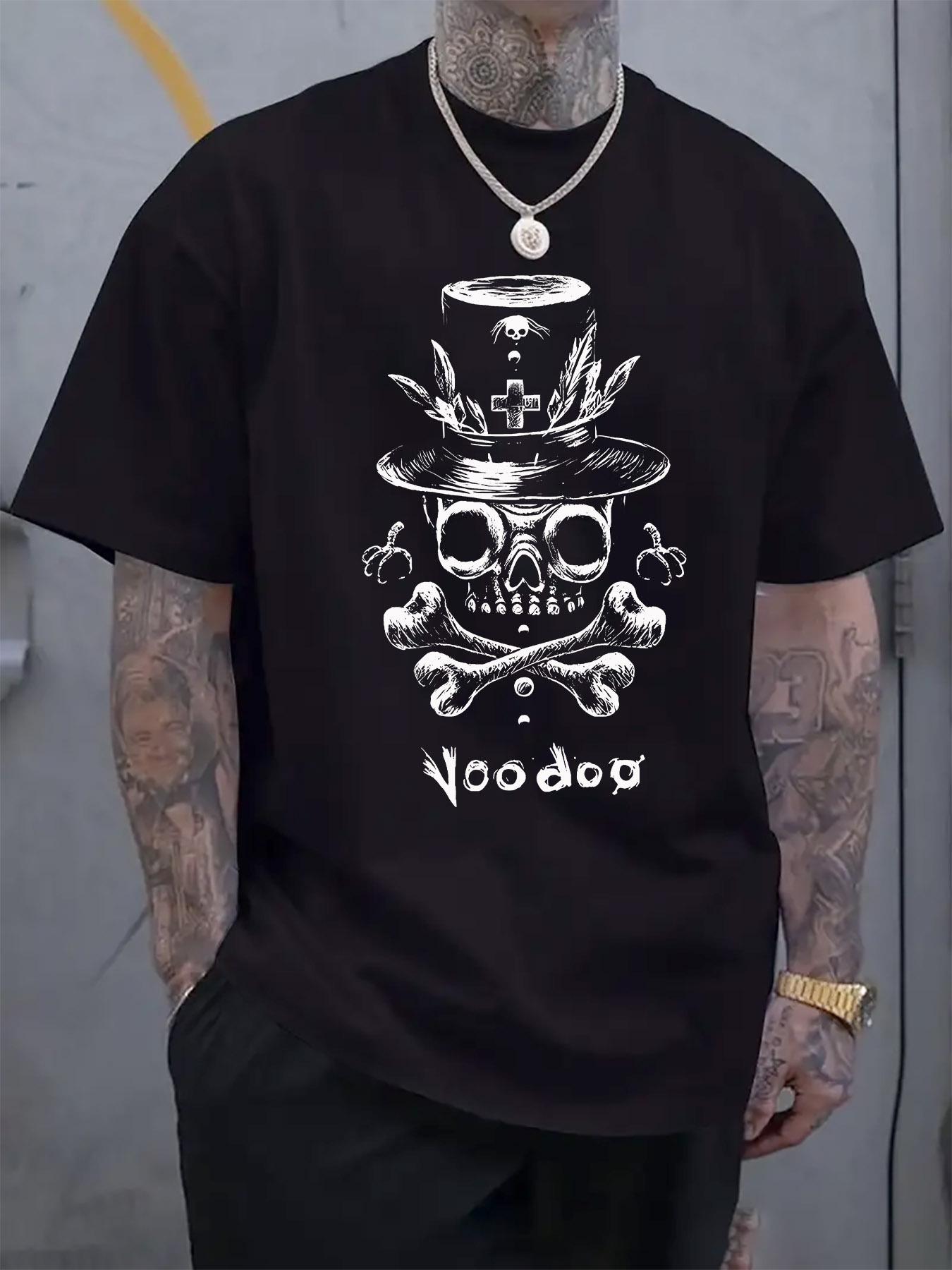 Casual Short Sleeve Tshirt with Voodoo Skull Graphic Prin... XXXXL