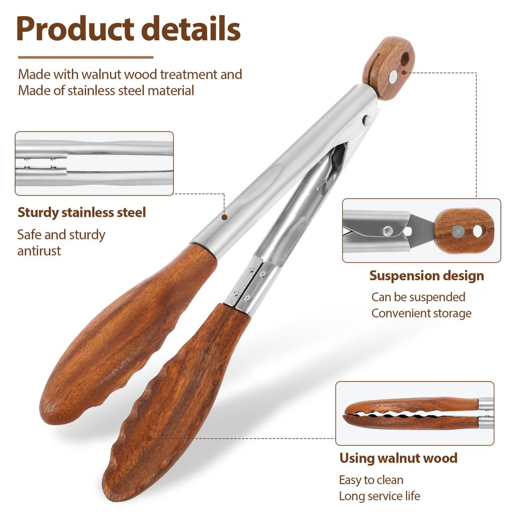 2Pcs Kitchen Tongs Portable Food Tongs Heat-proof Cooking Serving Tongs For BBQ Salad Steak Pasta Spaghetti Noodles Grilling