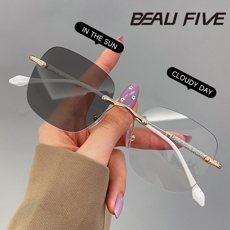 

BEAU FIVE Photochromic Myopia Glasses for Women Frameless Anti-Blue Light Large Frame Slimming PureAnd Delicate Natural LookF101